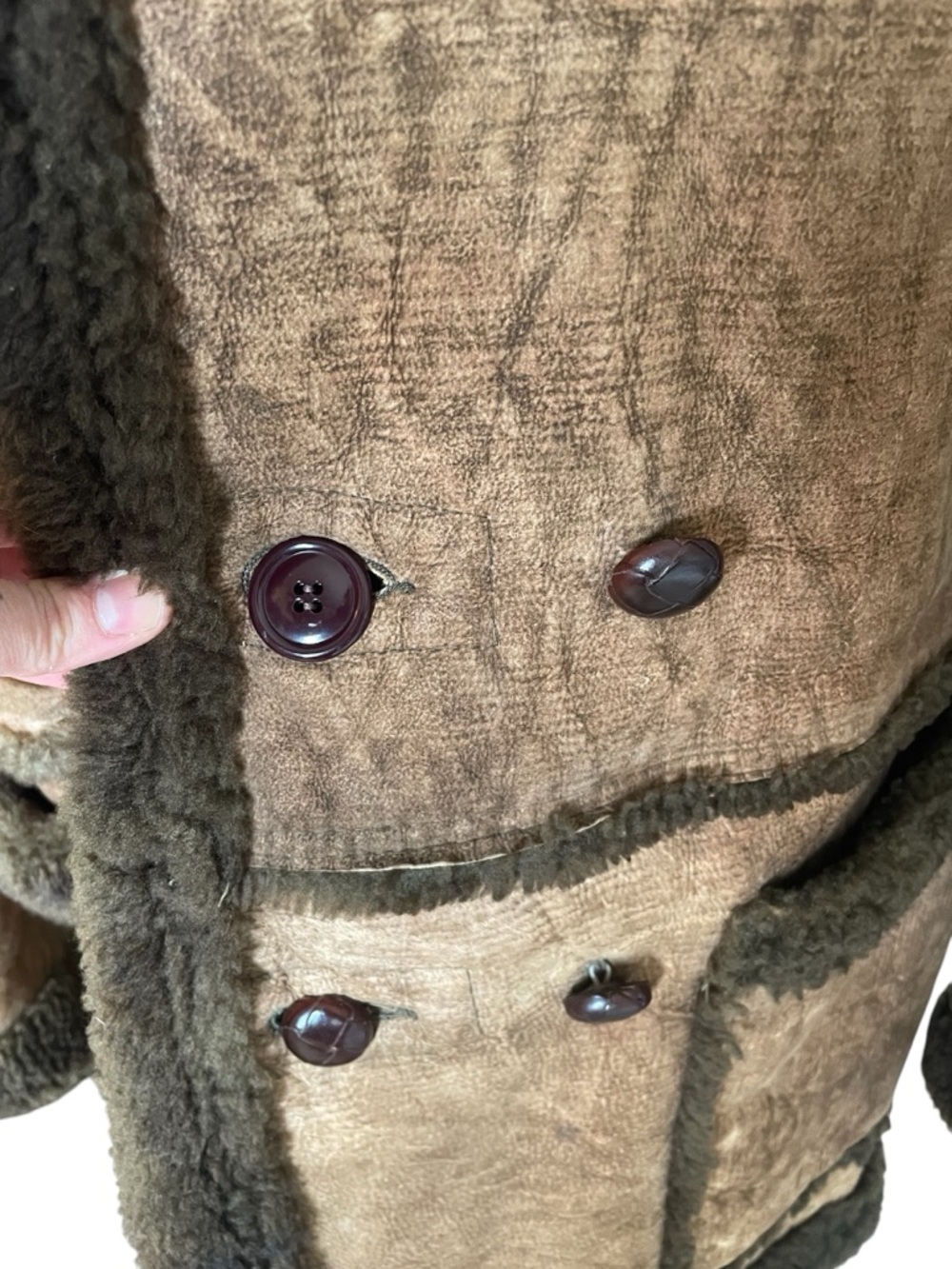 Vintage Leather Shearling Coat with Dark Brown Trim - Picture 10 of 12